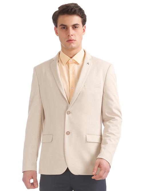 beige solid single breasted casual blazer - 17707682 - Very Small Image - 1