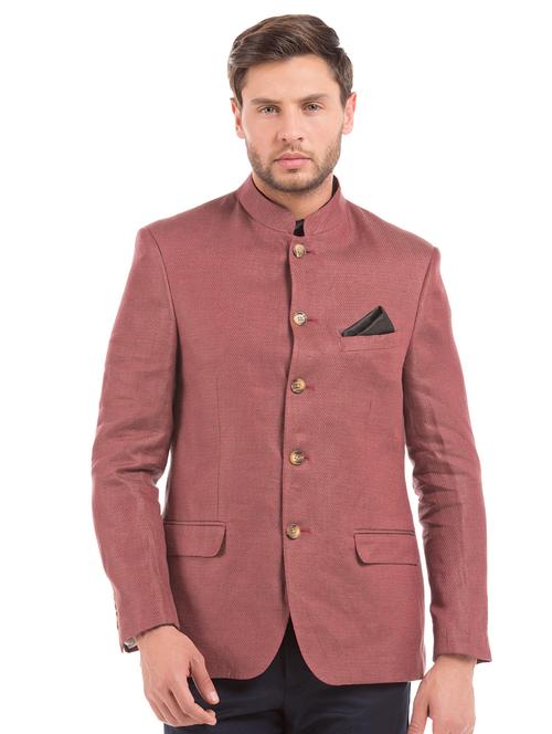 red solid solid linen bandhgala casual blazer - 17707769 - Very Small Image - 1