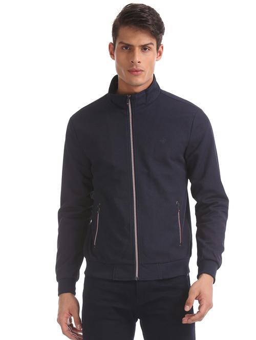navy blue solid casual jacket - 17708044 - Very Small Image - 1