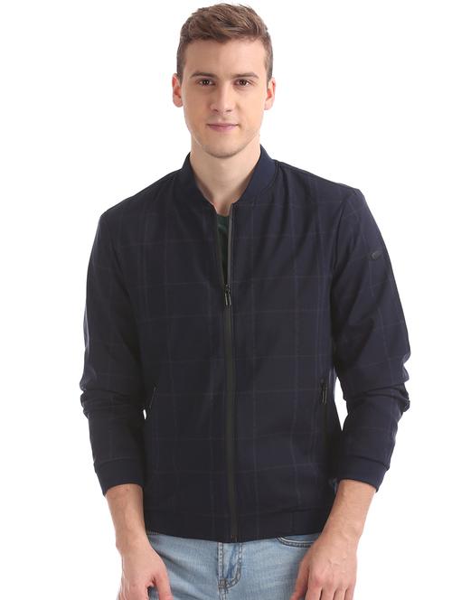 navy blue checkered bomber jacket - 17708139 - Very Small Image - 1