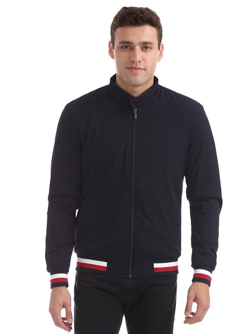 navy blue solid casual jacket - 17708151 - Very Small Image - 1