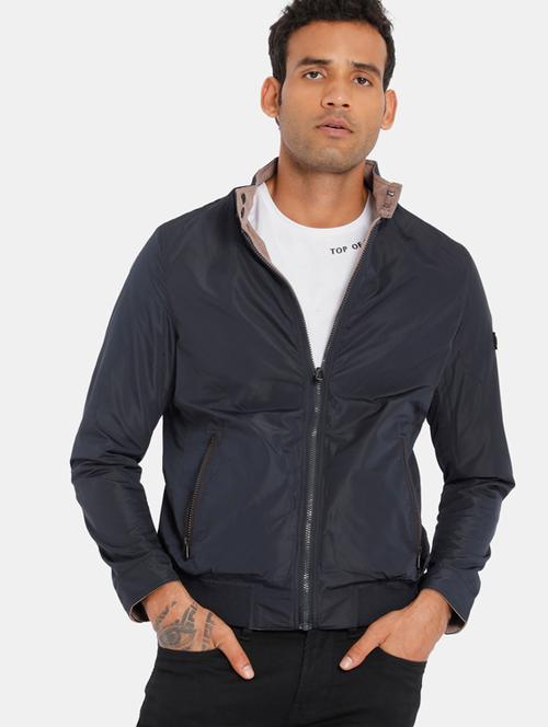 navy blue solid casual jacket - 17708298 - Very Small Image - 1