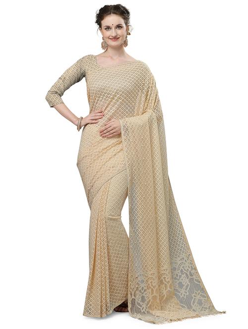 pastel net solid saree with blouse - 17709572 - Very Small Image - 1