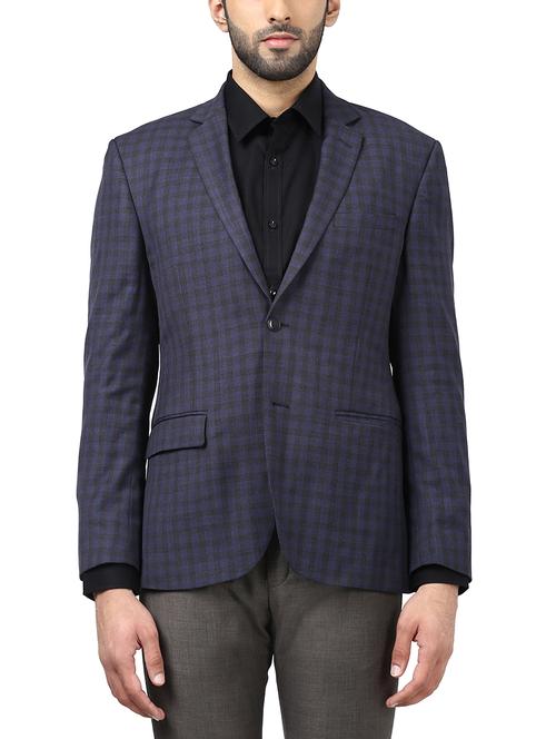 blue checkered single breasted formal blazer - 17709647 - Very Small Image - 1