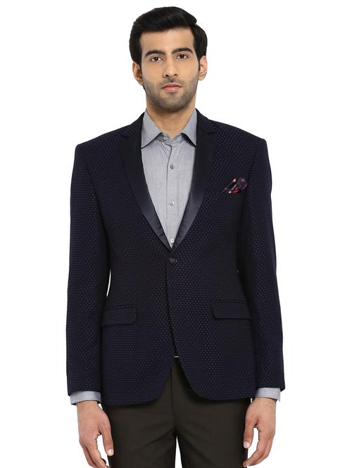 dark blue printed single breasted formal blazer - 17709654 - Very Small Image - 1