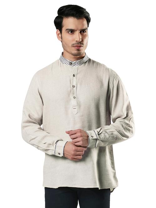 beige solid short kurta - 17709699 - Very Small Image - 1