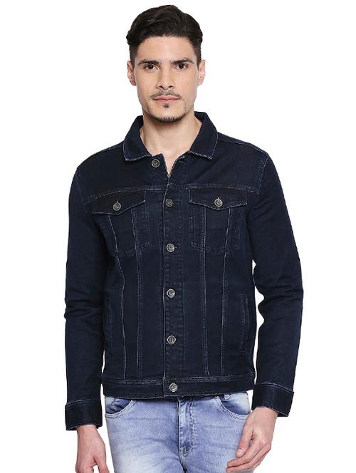 navy blue solid denim jacket - 17709844 - Very Small Image - 1