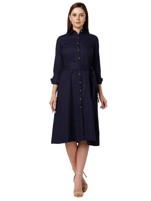 tie front solid shirt dress - 17710614 - Very Small Image - 1