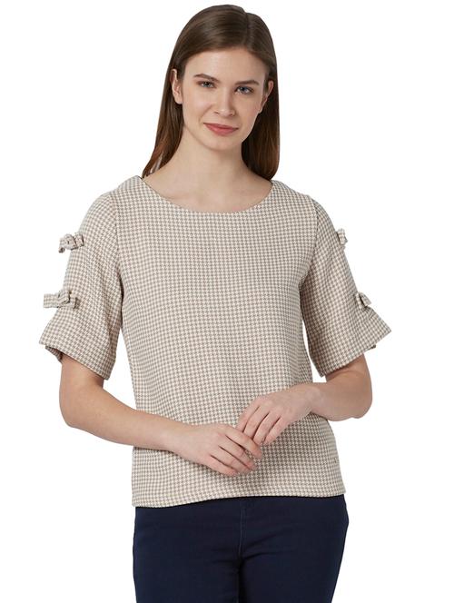 checkered bow detailed sleeves top - 17710701 - Very Small Image - 1