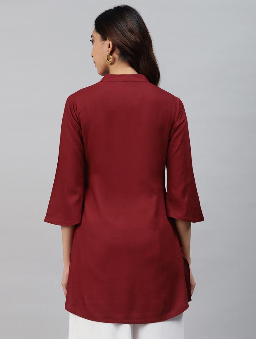 maroon rayon straight kurti - 17714705 - Zoom Image - 2
