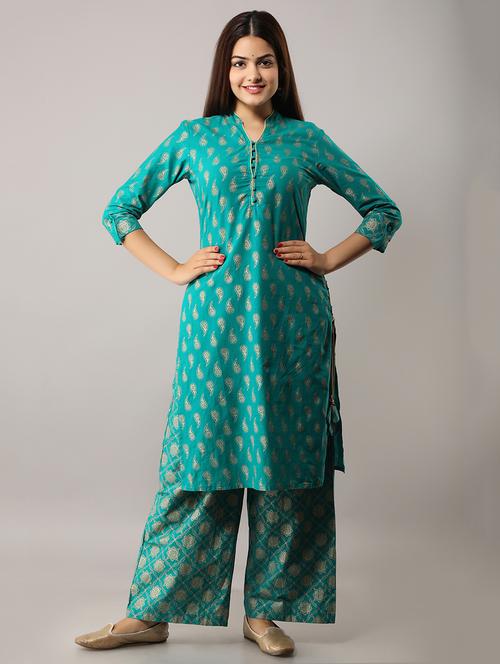 women paisley mandarin neck kurta palazzo set - 17714874 - Very Small Image - 1