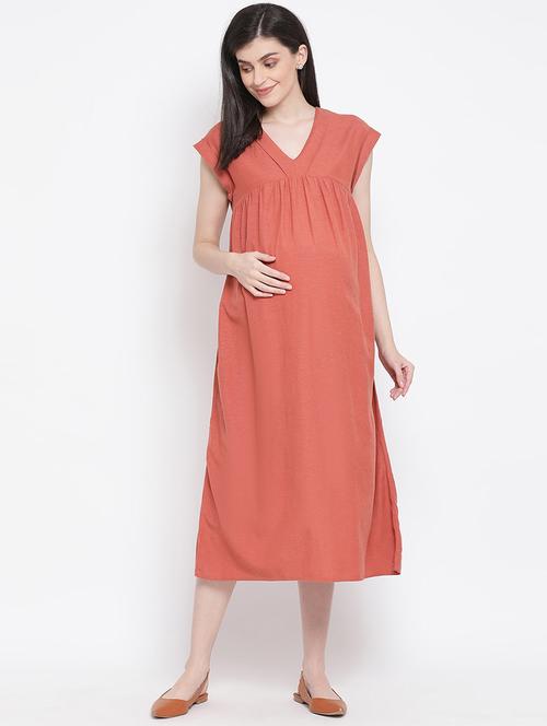 v neck solid maternity dress - 17715489 - Very Small Image - 1