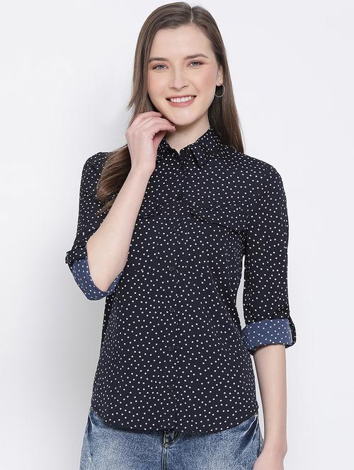 navy blue polka dot regular shirt - 17715556 - Very Small Image - 1