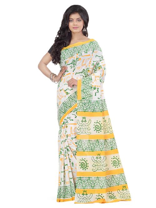 white cotton printed saree - 17715664 - Very Small Image - 1
