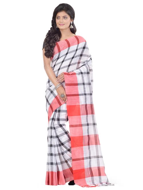 white cotton handloom saree - 17715682 - Very Small Image - 1