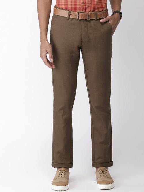 brown textured flat front casual trouser - 17716063 - Very Small Image - 1