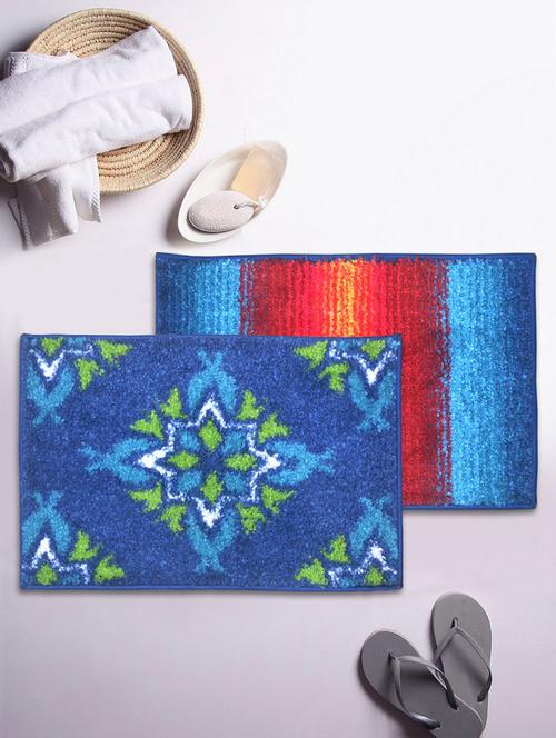 bianca soft-cotton bath mat with rubber back -2pc small (super dry) abstract-blue/green6 blue/green6 - 17716913 - Very Small Image - 1