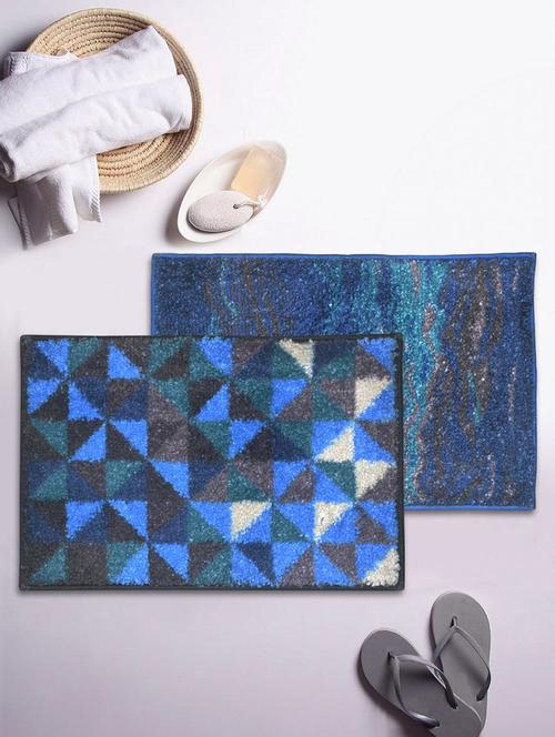 bianca soft-cotton bath mat with rubber back -2pc small (super dry) abstract-blue/grey6 blue/grey8 - 17716929 - Very Small Image - 1