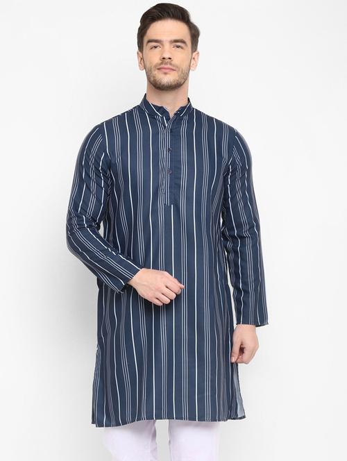 navy blue striped medium length kurta - 17718781 - Very Small Image - 1