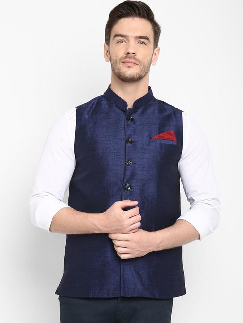 navy blue solid nehru jacket - 17718801 - Very Small Image - 1