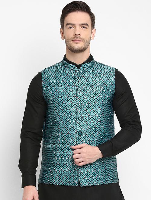 green printed nehru jacket - 17718805 - Very Small Image - 1
