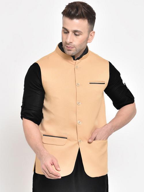 yellow solid nehru jacket - 17718813 - Very Small Image - 1