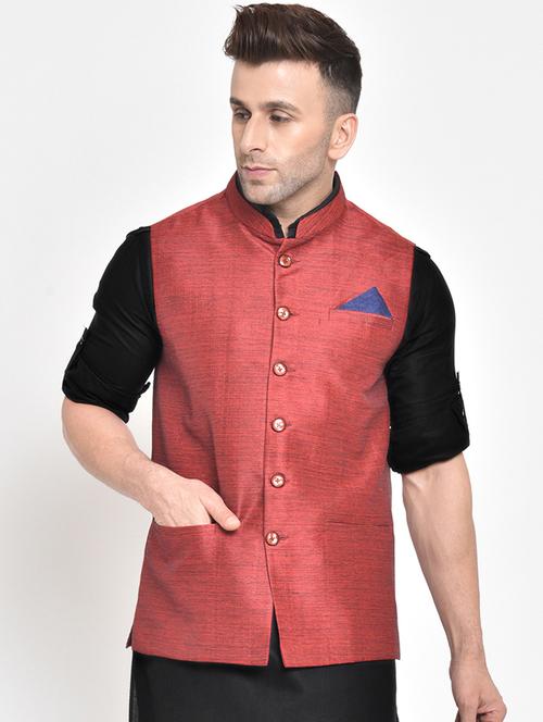 red solid nehru jacket - 17718814 - Very Small Image - 1
