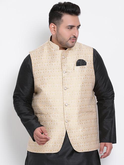 beige jacquard nehru jacket - 17718818 - Very Small Image - 1
