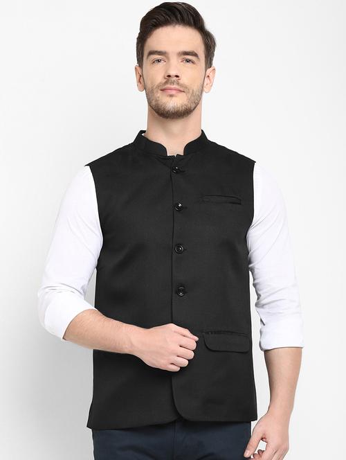 black solid khaadi nehru jacket - 17718863 - Very Small Image - 1