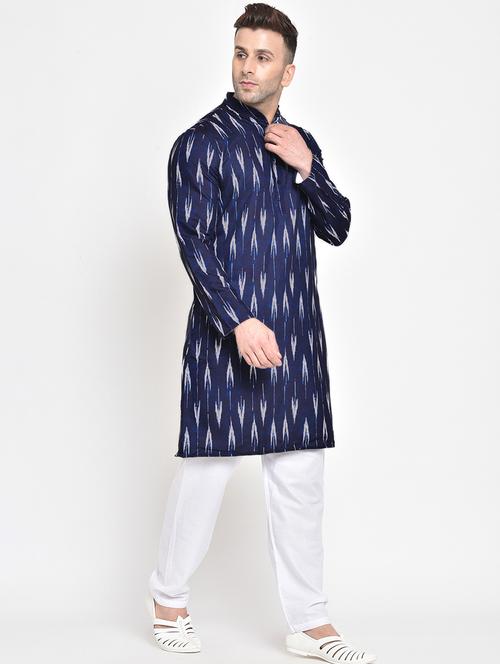 navy blue printed kurta pyjama set - 17718870 - Very Small Image - 1