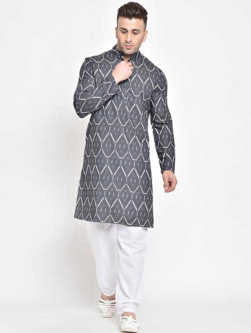 grey printed kurta pyjama set - 17718871 - Very Small Image - 1