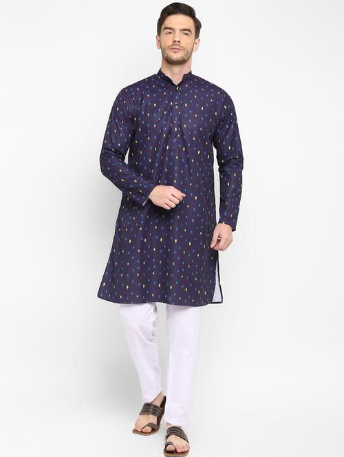 navy blue printed kurta pyjama set - 17718875 - Very Small Image - 1