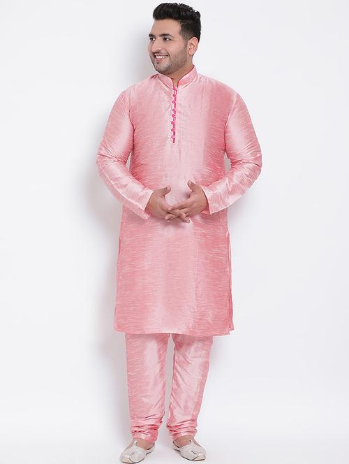 plus size pink solid silk blend kurta pyjama set - 17718947 - Very Small Image - 1