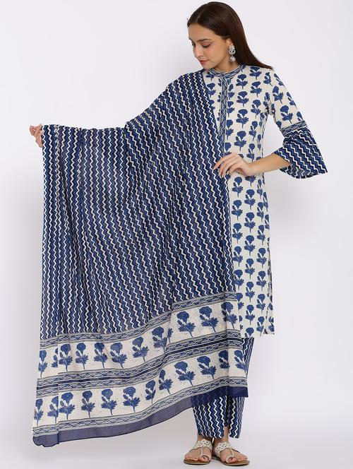 blue cotton blend kurta palazzo  set - 17727169 - Very Small Image - 1