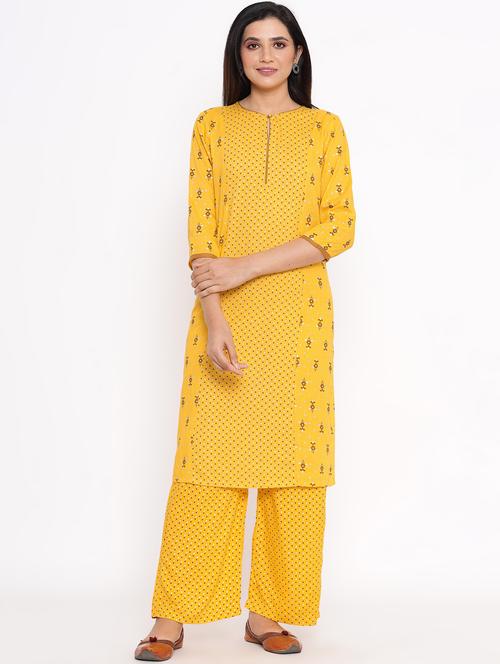yellow rayon kurta palazzo  set - 17727175 - Very Small Image - 1