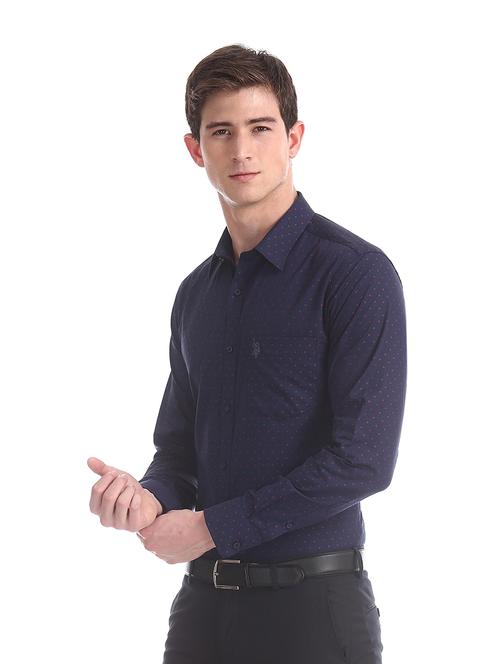 navy blue self design formal shirt - 17727504 - Very Small Image - 1