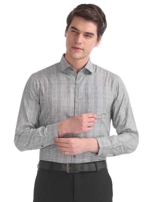 grey checkered formal shirt - 17727836 - Very Small Image - 1