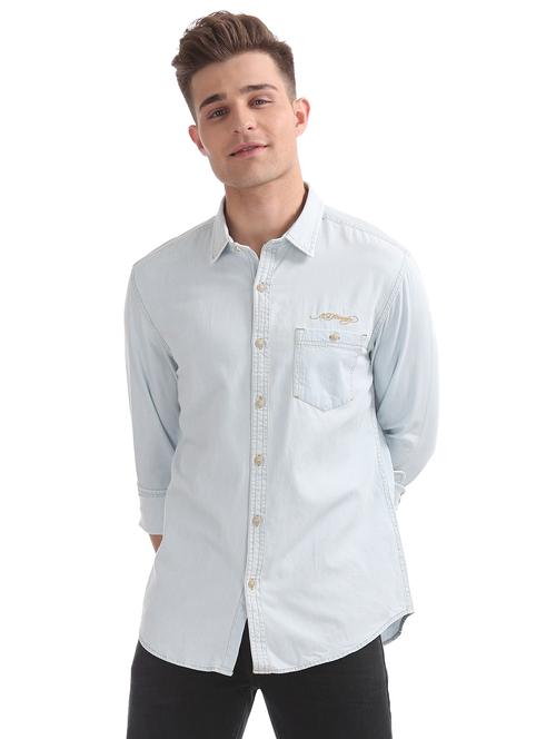 blue solid casual shirt - 17728144 - Very Small Image - 1