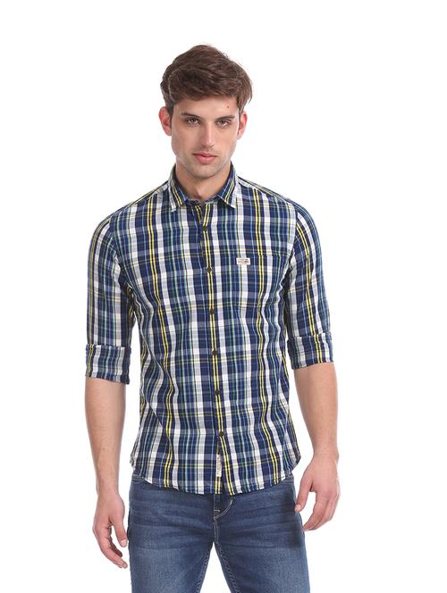 blue checkered casual shirt - 17728378 - Very Small Image - 1