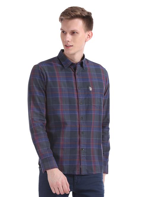 blue checkered casual shirt - 17728446 - Very Small Image - 1