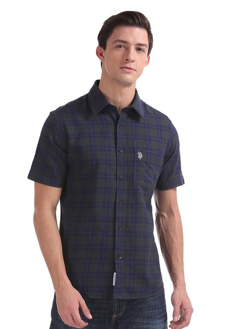 blue checkered casual shirt - 17728447 - Very Small Image - 1