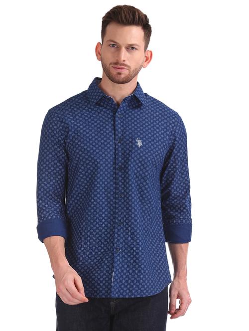 blue printed casual shirt - 17728455 - Very Small Image - 1