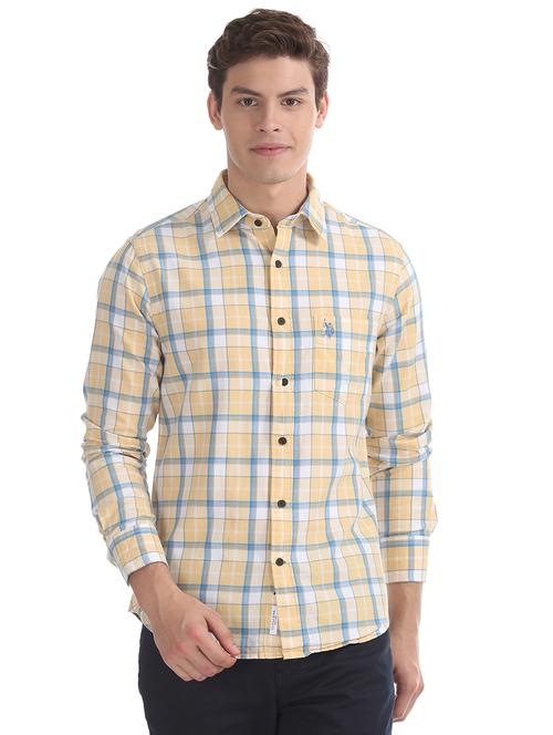 beige checkered casual shirt - 17728507 - Very Small Image - 1