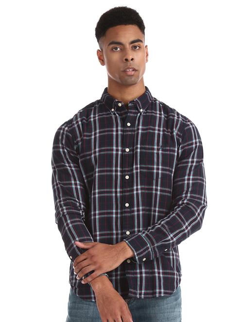 blue checkered casual shirt - 17728630 - Very Small Image - 1