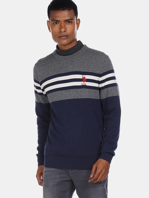 navy blue color block pullover - 17730043 - Very Small Image - 1