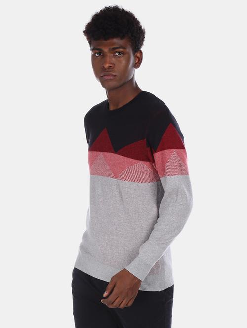 grey color block pullover - 17730094 - Very Small Image - 1