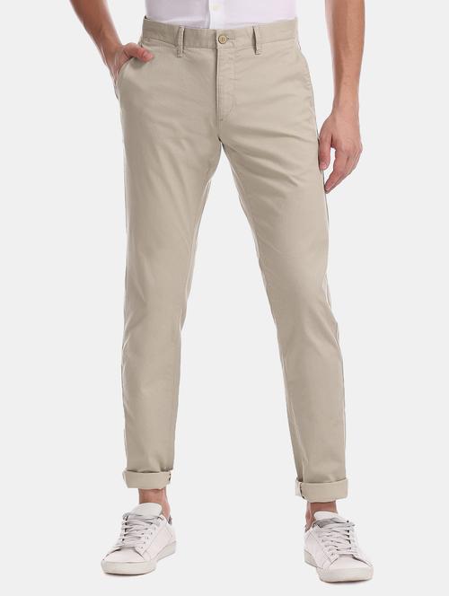 beige textured flat front casual trouser - 17730278 - Very Small Image - 1