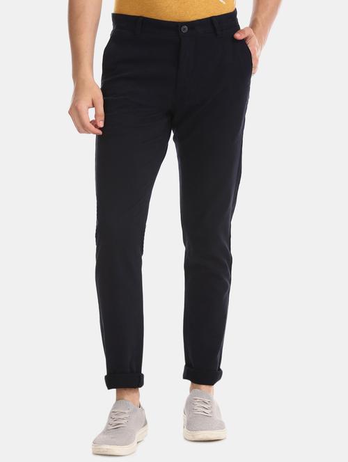 black solid flat front casual trouser - 17730322 - Very Small Image - 1