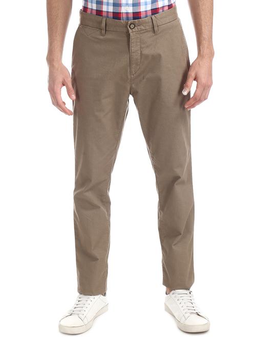 brown solid flat front casual trouser - 17730382 - Very Small Image - 1