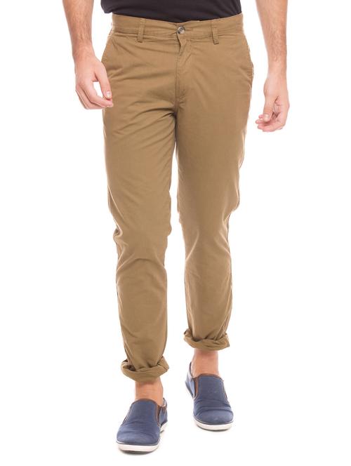 brown solid chinos casual trouser - 17730430 - Very Small Image - 1